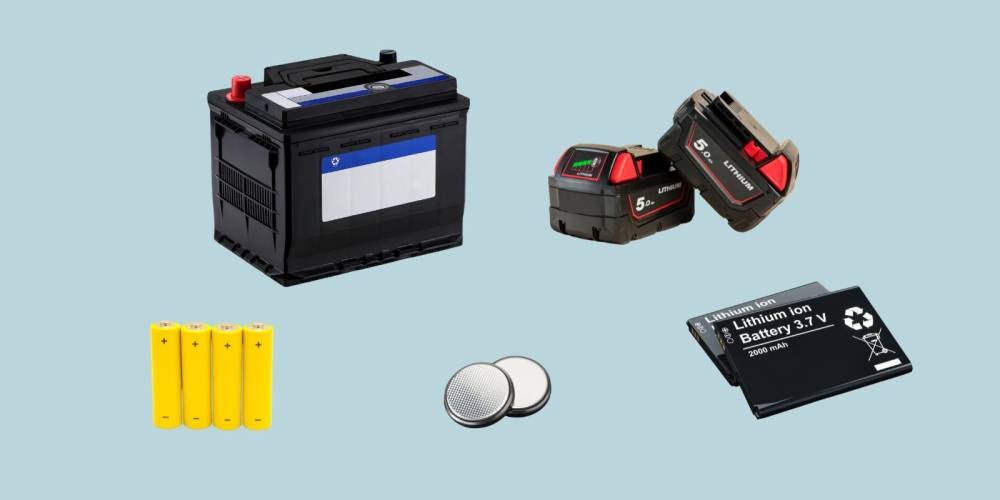 battery examples including rechargeable li-ions from tools and tech devices and vehicle battery